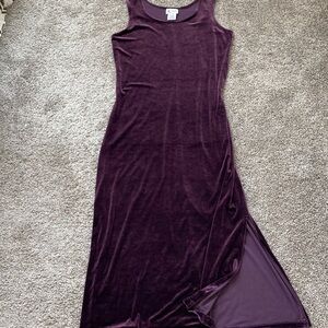 Vintage 90s Purple Stretch Velvet Maxi Sleeveless Dress Whimsigoth Phoebe sz 12